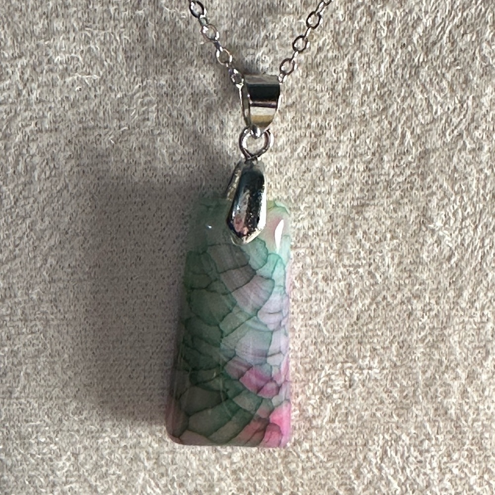 Pink and Green Banded Agate Pendant Necklace